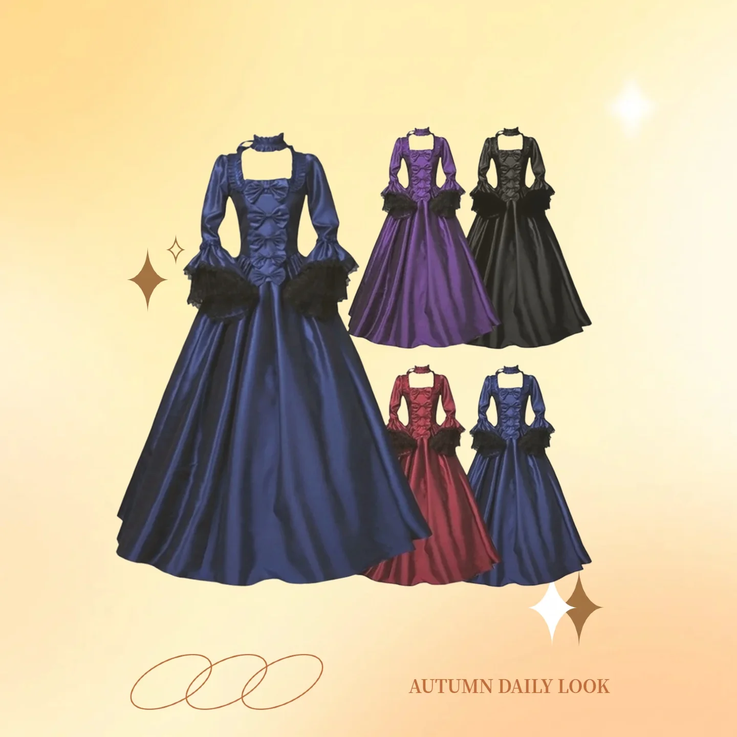 

Lace Patchwork Bell Sleeve Medieval Dress Court European American