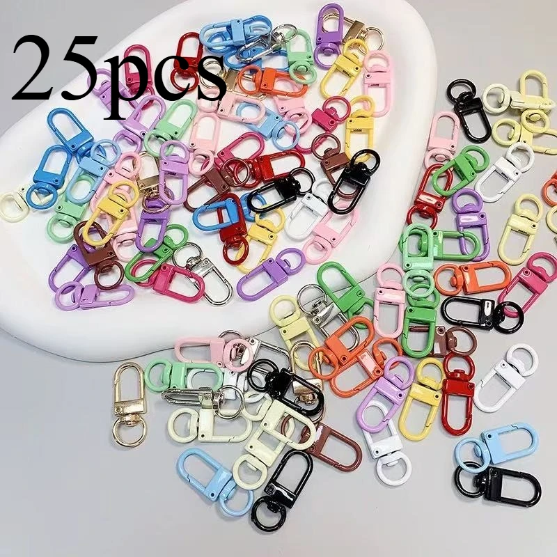 25pcs DIY Random Colorful Rotating Keychain Kit Handmade Metal Door Hanger Hook Bag Hanger Pet Rope Connecting Piece Craft Kit