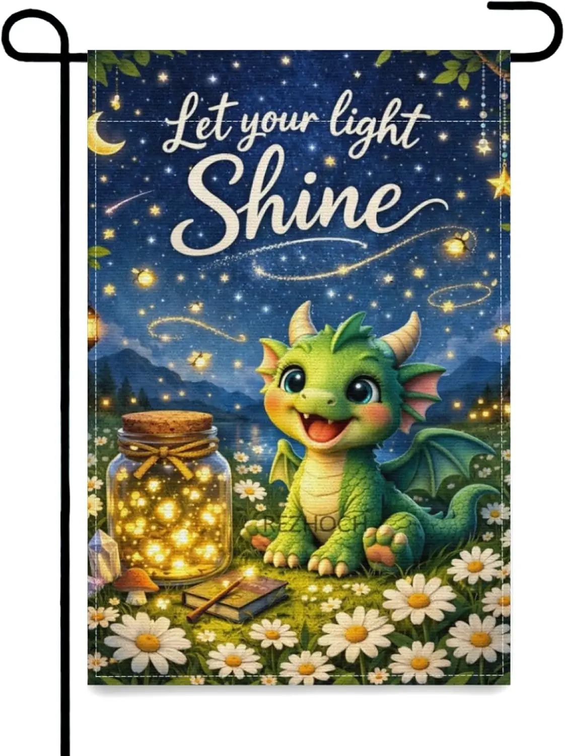 Funny Dragon Garden Flag 12x18Inch Double Sided Let Your Light Shine Home Farm Decor,Cute Animal Fireflies Daisies,Outdoor Y MMZ
