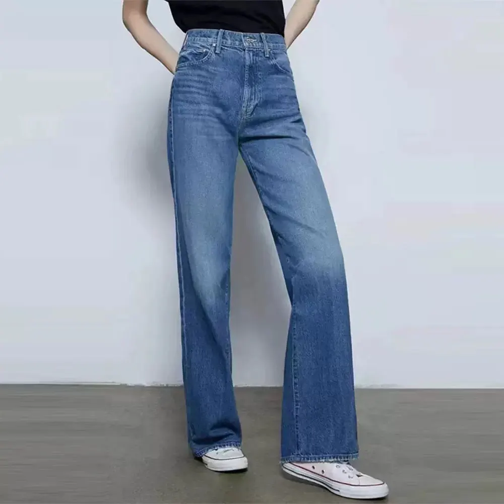 

Women Straight denim pants fashion Versatile lady high waist loose jeans