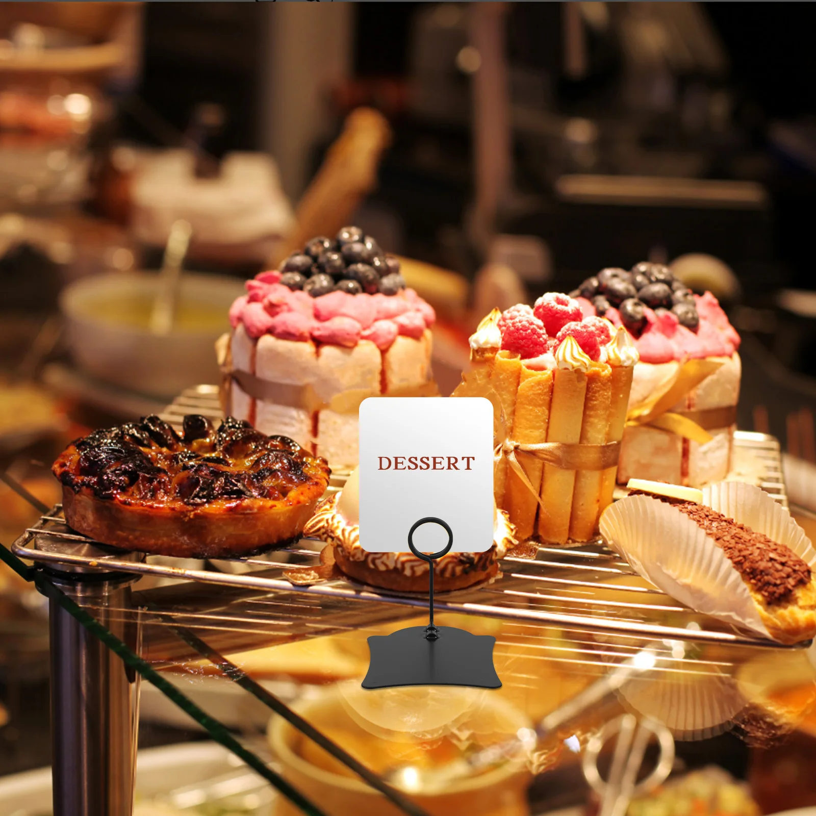 Price Tag Holder Vertical Black Metal Bakery Cake Dessert Tabletop Stand Food Name Cards Memo Clips Photo Holders Store Display
