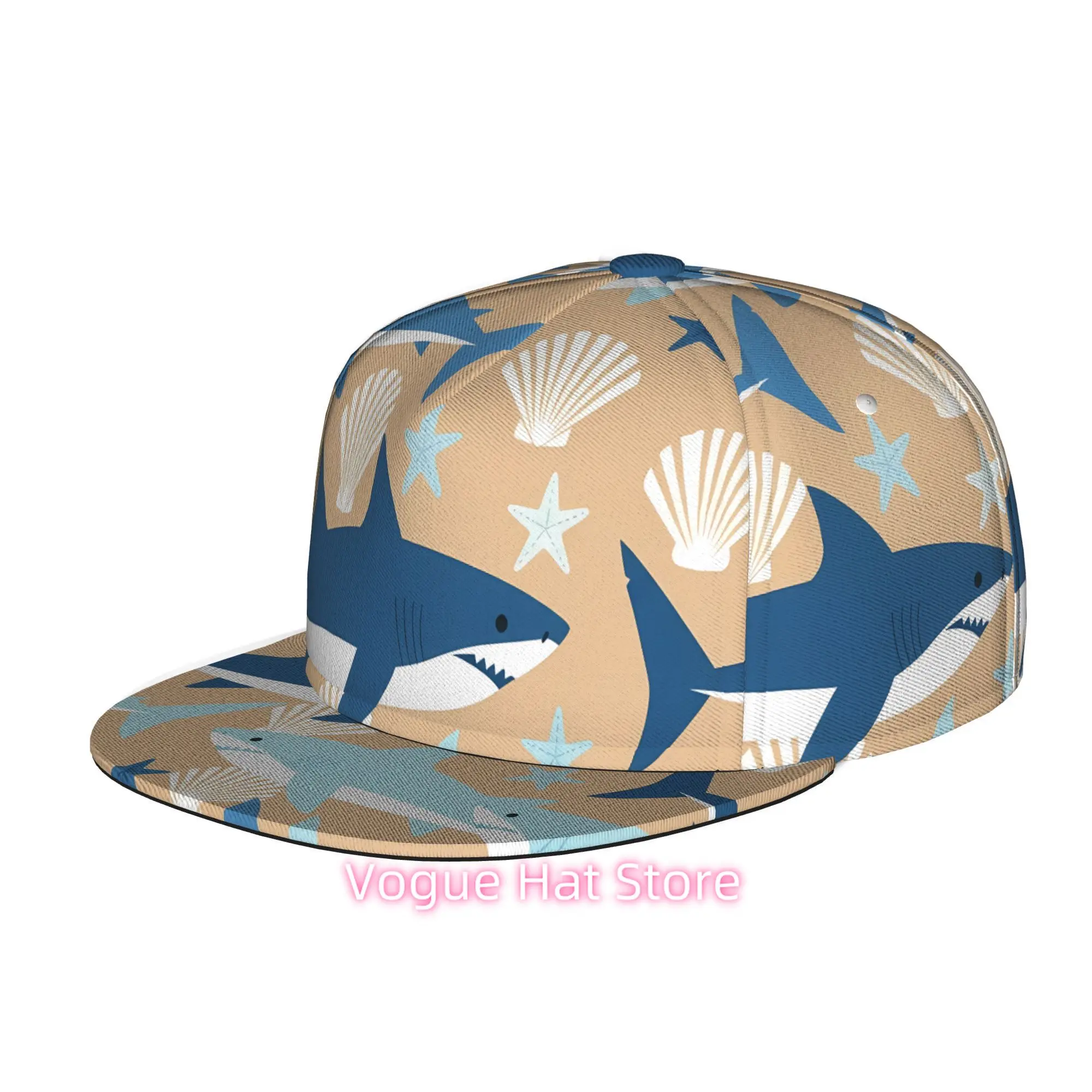 Shark And Starfish Design, Unisex Flat-Brim Baseball Cap Suitable for Men And Women, Hip Hop Streetwear Snapback Trucker Hat Ide