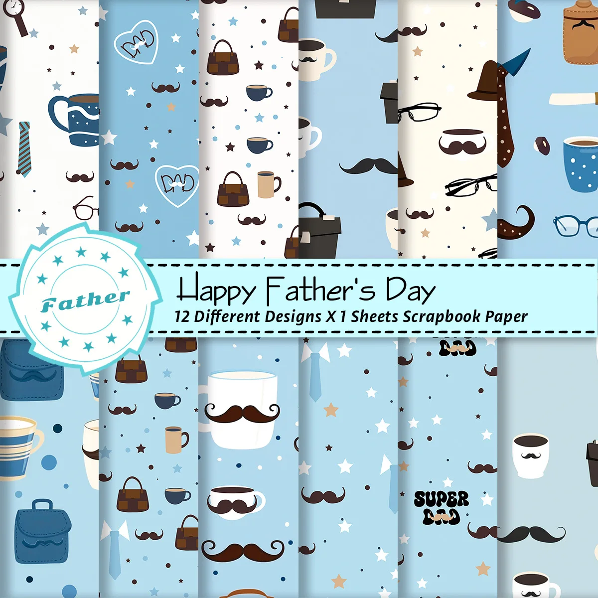 48pcs Funny Father's Day Theme Merchandise Decoration Hand Account Material Paper Scrapbook Background Paper