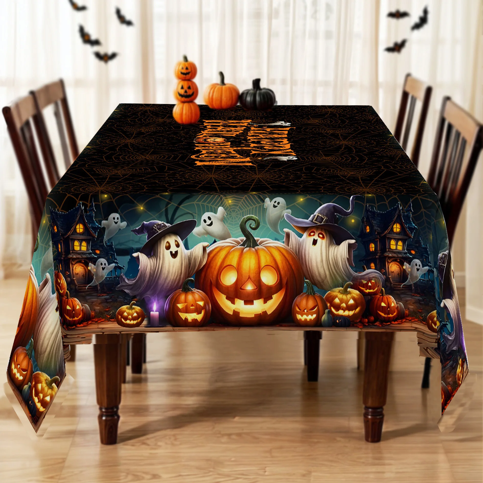 JIT1PC Tablecloth, Halloween Tablecloth - Terrifying Pumpkin Ghosts, Haunted Castle and Pumpkin Lantern Party Decorationszyc