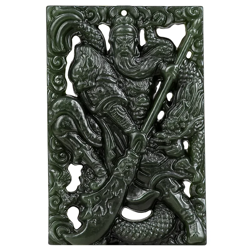 Natural Old Mine Hetian Jade Black Jade Dragon Guangong Jade Pendant Powerful Amulet for Men Prayer Blessing Gifts