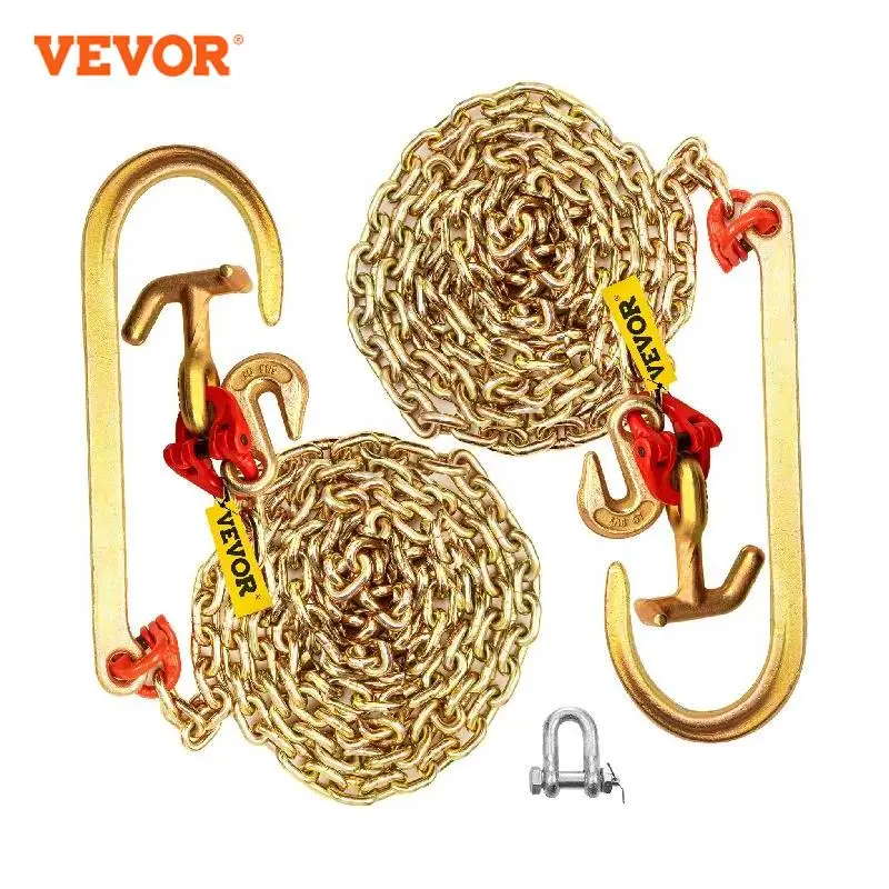سلسلة ربط VEVOR J مقاس 5/16 بوصة قابلة للضبط لجام ومتقصر للسحب 9260 رطل قوة كسر G80 JT خطاف وحامل للشاحنات