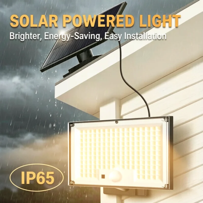 172 LED Solar Flood Light PIR Motion Sensor Dusk to Dawn IP65 Waterproof Warm Light Split Design 16.5ft Cable for Garden Yard