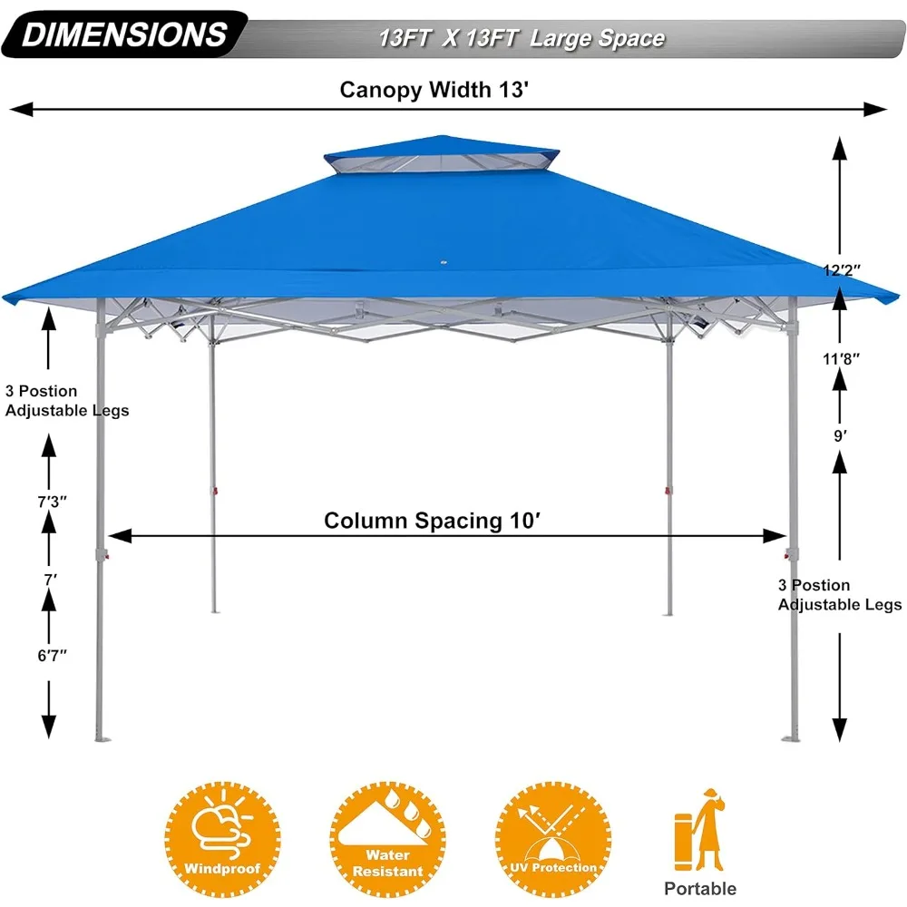 Easy Set-up 13x13 Canopy Tent 169 sq.ft Sunshade Blue, Double top Design, Sunshade Tent, Free Shipping