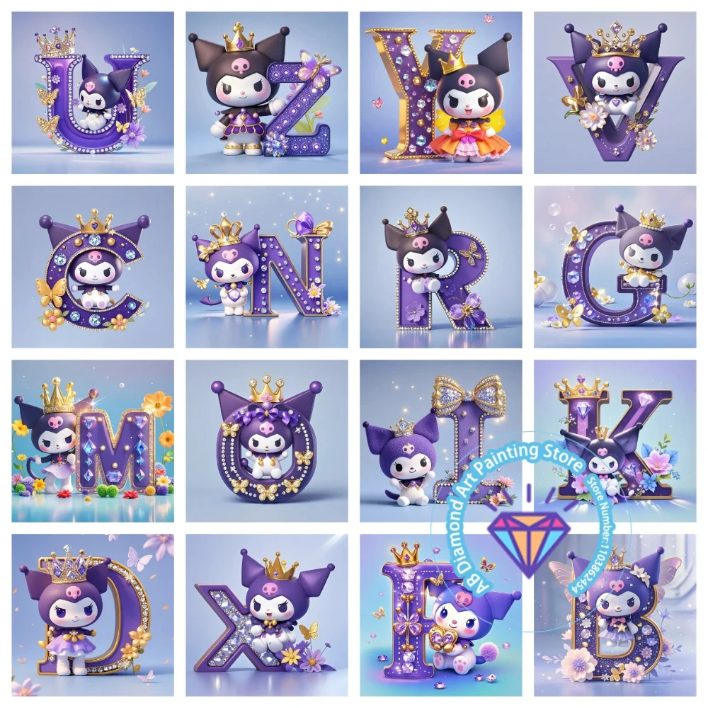 

Kuromi Crown Flower Letter AB Diamond Painting Kit Square Round Diamond 5D DIY Mosaic Handmade Art Unique Gift Crafts Home Decor