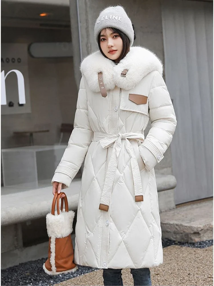 

Long Parkas Women Winter Coats Long Sleeve Down Cotton Cotton Jacket Slim Warm Lace-up Jackets Casual Coats JJ1227