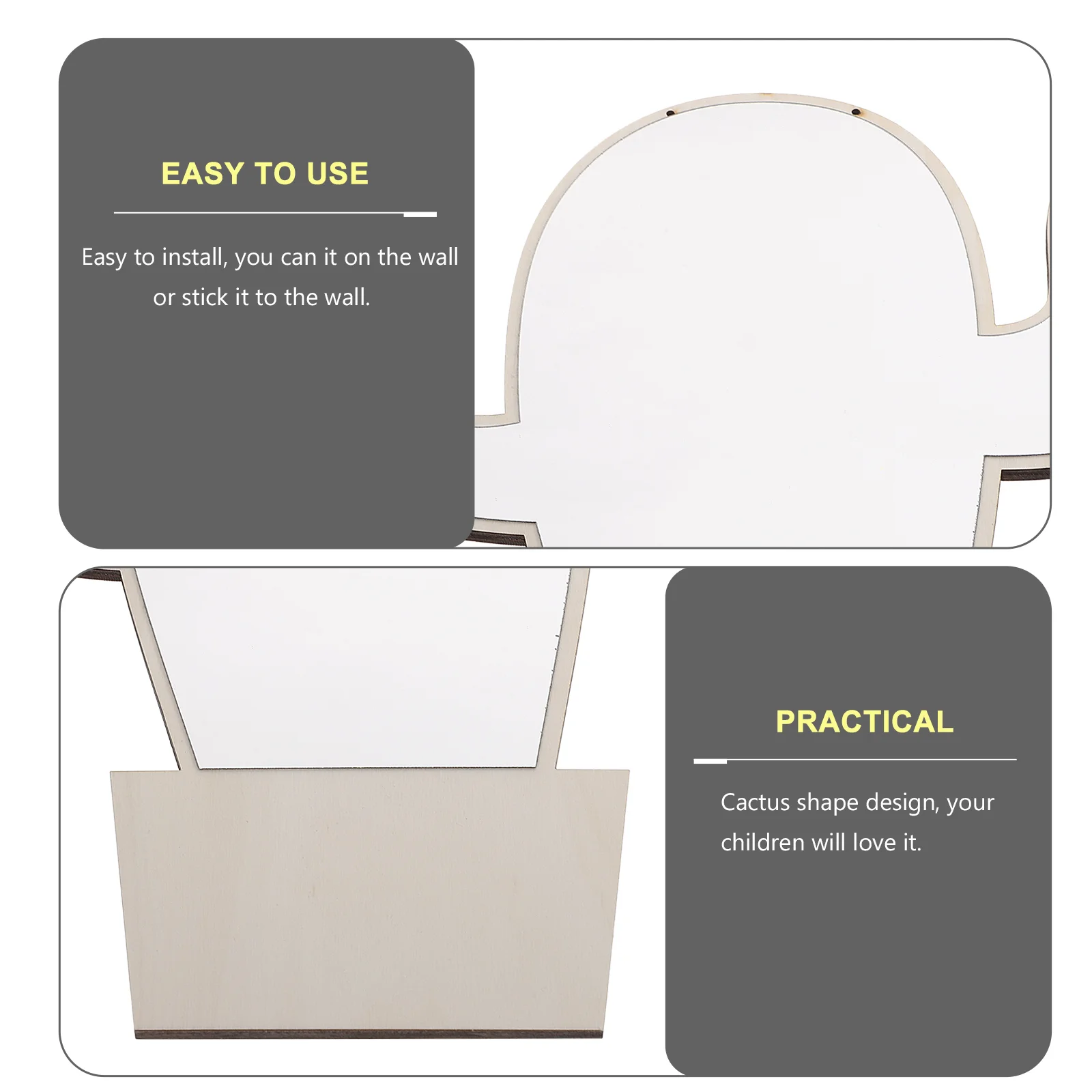 Espelho de decoração de quarto infantil para cactus sem moldura, resistente a quebra, bambu, fácil instalação segura