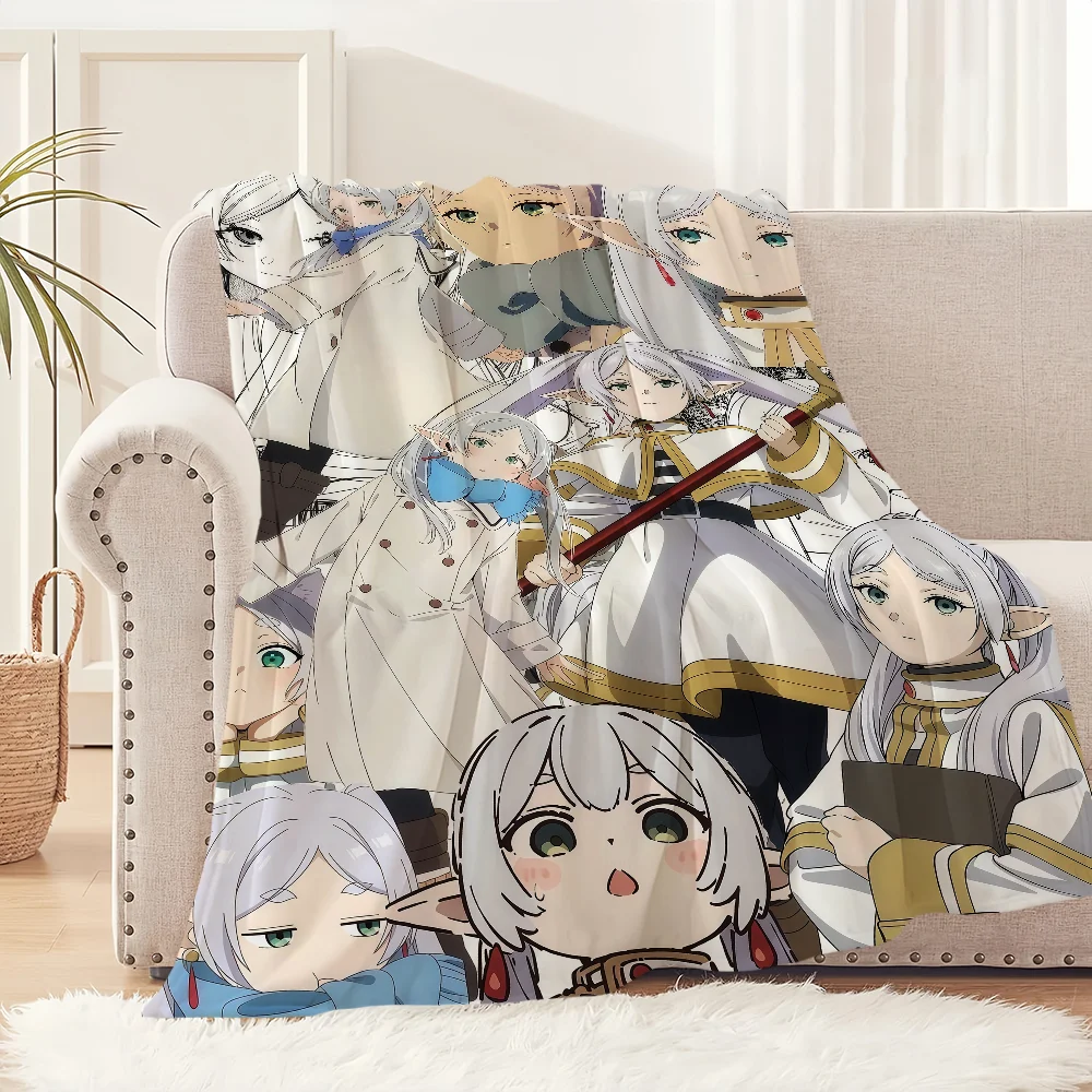 Japan manga elf anime fanart Flannel warm comfort soft plush blanket for sofa living room F-FrierenS office bedroom travel gift
