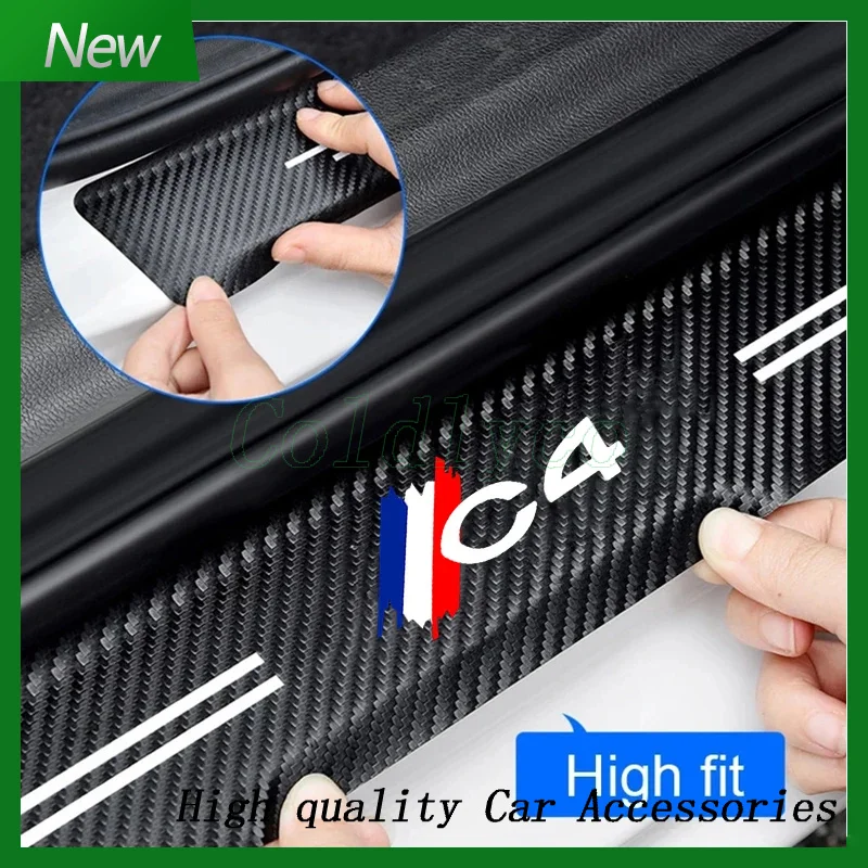 for C4 letter Badge Carbon Fiber Car Door Threshold Sill Scuff Plate Decals Protector Stickers Pedal Guards Tuning Accessories