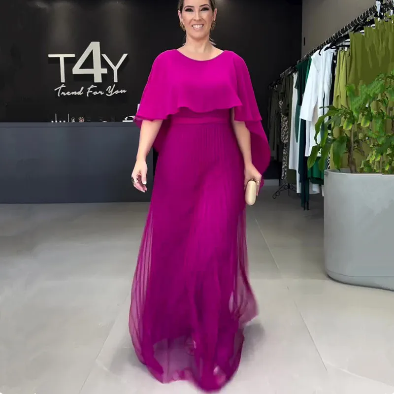 

2026 New Women's Spring Summer Fashion Loose Bat Sleeve Curling Irregular Elegant Patchwork Pleated Long Dress