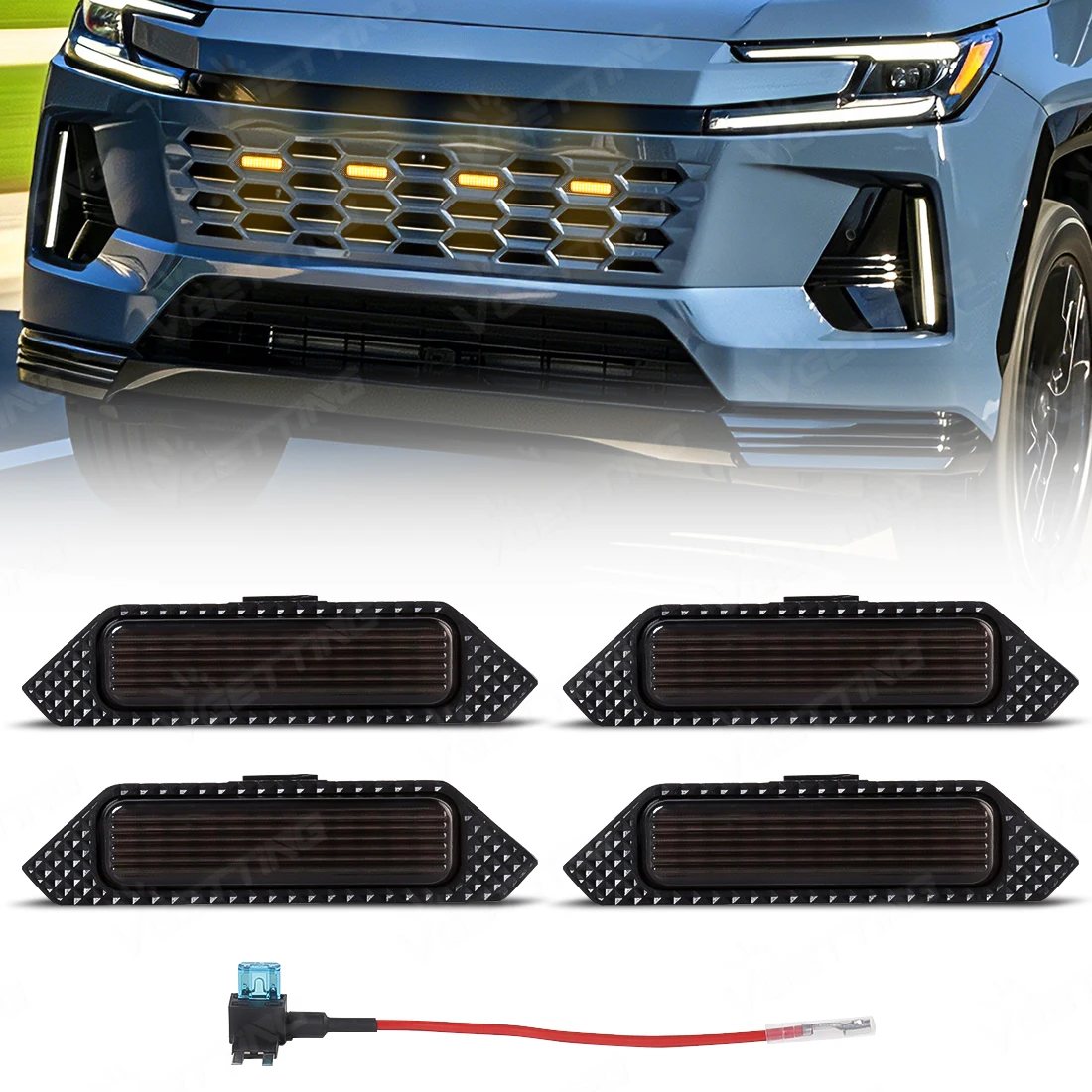 4Pcs/set Smoked Shell Amber Light for Toyota RAV4 XSE/ HEV 2026 Front Grille LED Light Safety Warning Daylights with Wire 12V