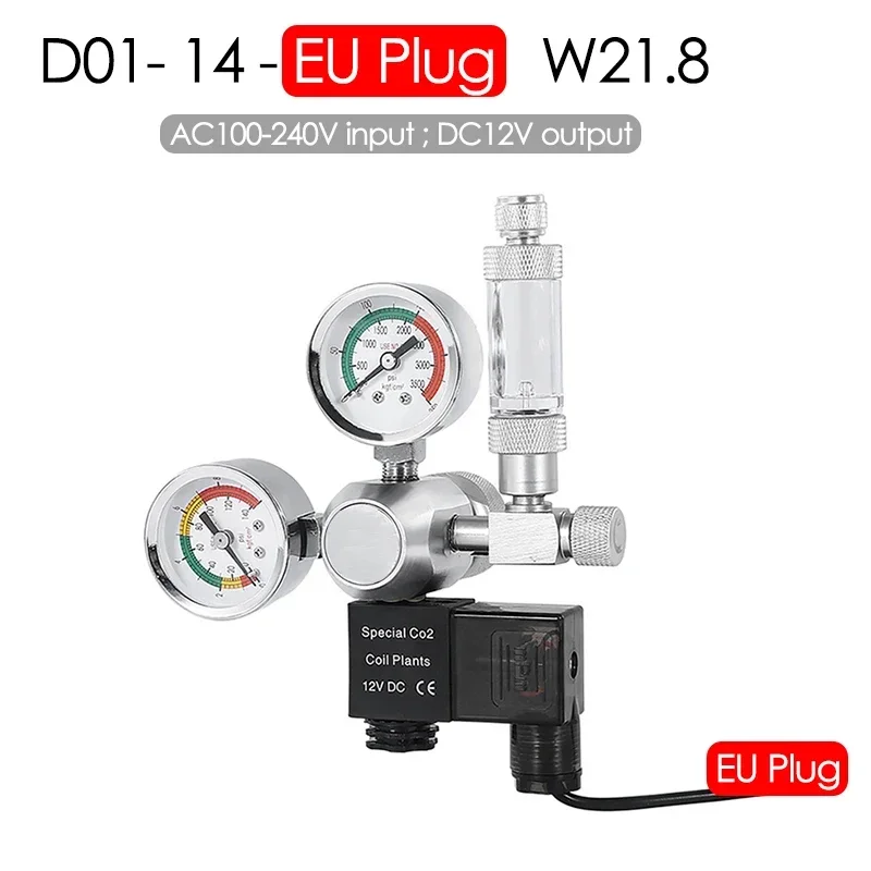 Aquarium CO2 Pressure Regulator Fish Tank Reducing Valve Double Gauge Bubble Recorder Magnetic Solenoid Valve Kit for W21.8