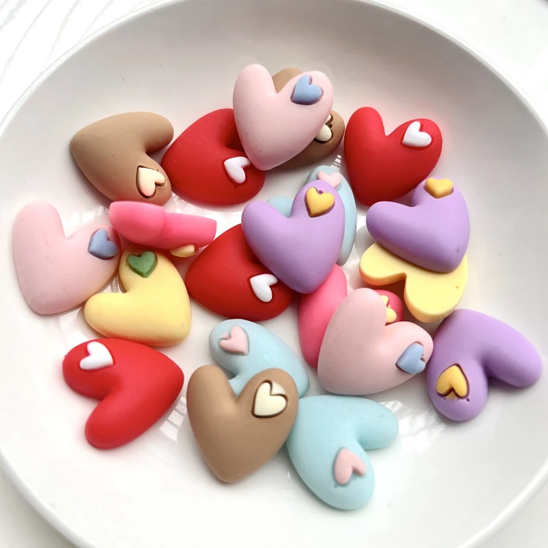 10pcs 19mm New Cute Resin Cartoon Double Heart Flat Back Cabochon Clip Book Kawaii DIY Jewelry Charm Accessories