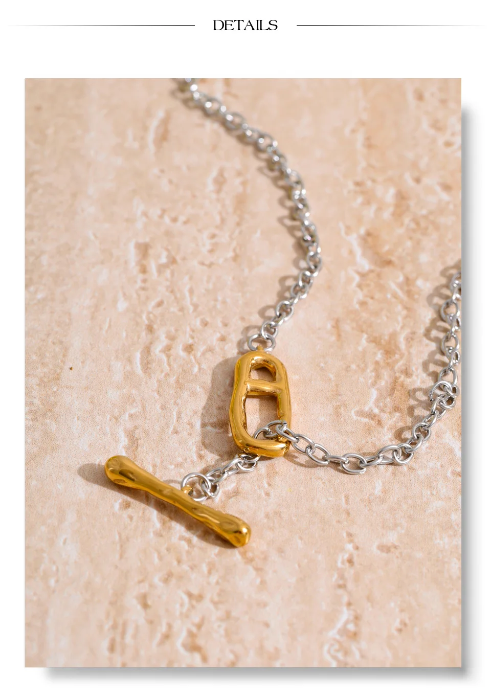 Yhpup 82 cm Kette aus 316L-Edelstahl mit Knebelverschlüssen, lange, unverwechselbare Halskette, fleckfreier, wasserfester Metallschmuck – Detail 5