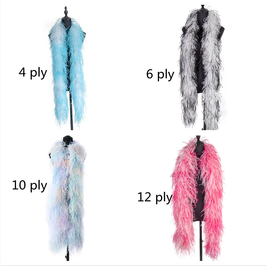 1&2Meter Ostrich Feather Boa Rainbow Feather Trim Scarf Plume Shawl For Wedding Dress Clothes  Scarf Decor Mixing Colored Plumas