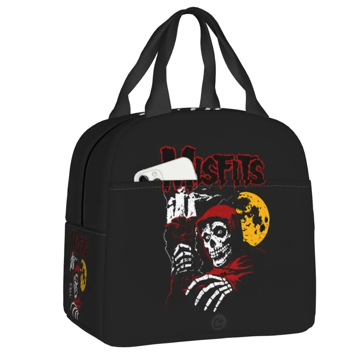 Custom Heavy  Misfits Skull Portable Lunch Box Leakproof Horror Rock Roll Cooler Thermal Food Insulated  Bag Kids