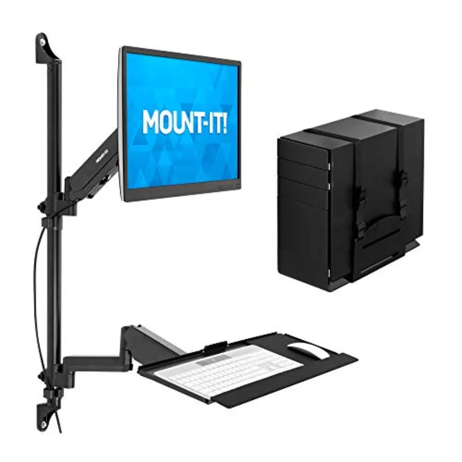 Arm Wall Mount Workstation for office use, steel construction, black, height adjustable gas spring with full motion, includes k
