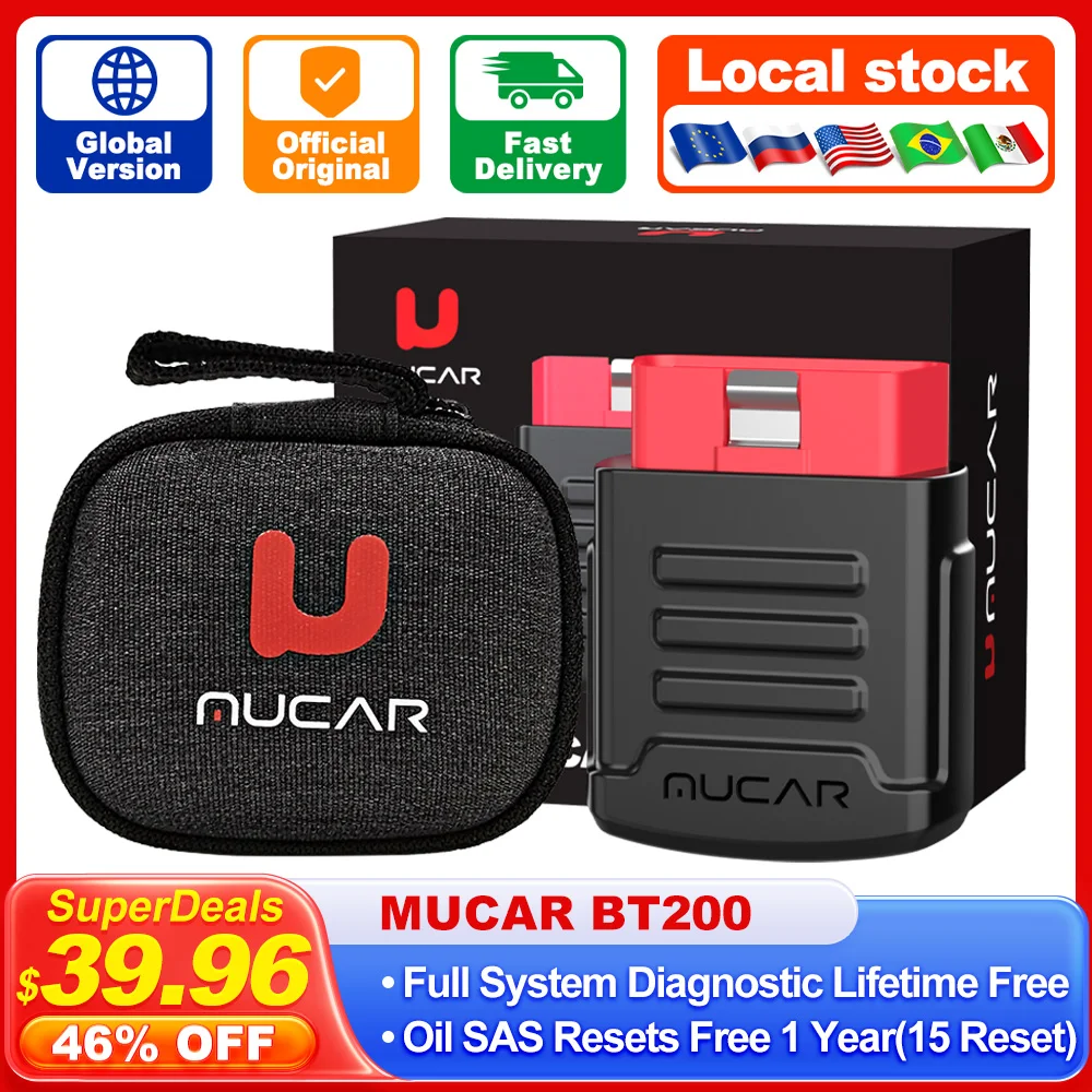 MUCAR BT200 / BT200 Pro OBD2 스캐너, 자동차 전체 시스템 진단, 평생 무료 오일 SAS 리셋, 1 년 자동차 진단 도구 