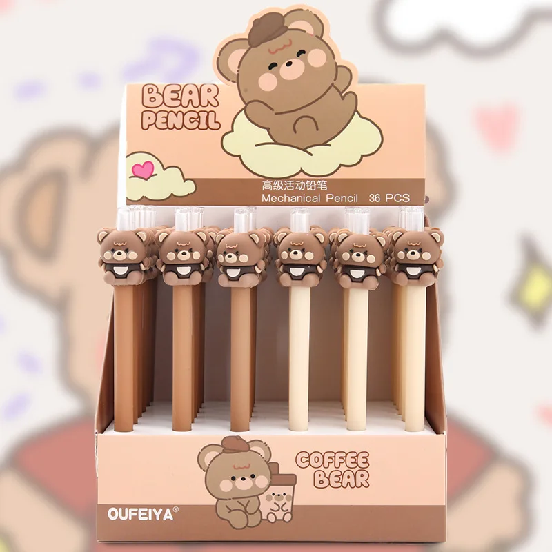 

36pcs/lot Cartoon Bear Mechanical Pencil Cute 0.5mm Student Automatic Pens School Office Supply Promotional gifts