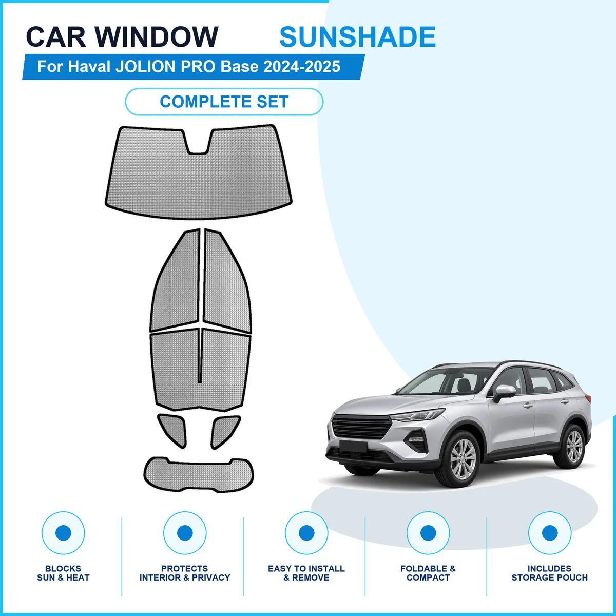 For Haval JOLION PRO Base 2024-2025 Custom Full Set Window Sunshades Aluminum Foil Suction Cup Anti UV Privacy
