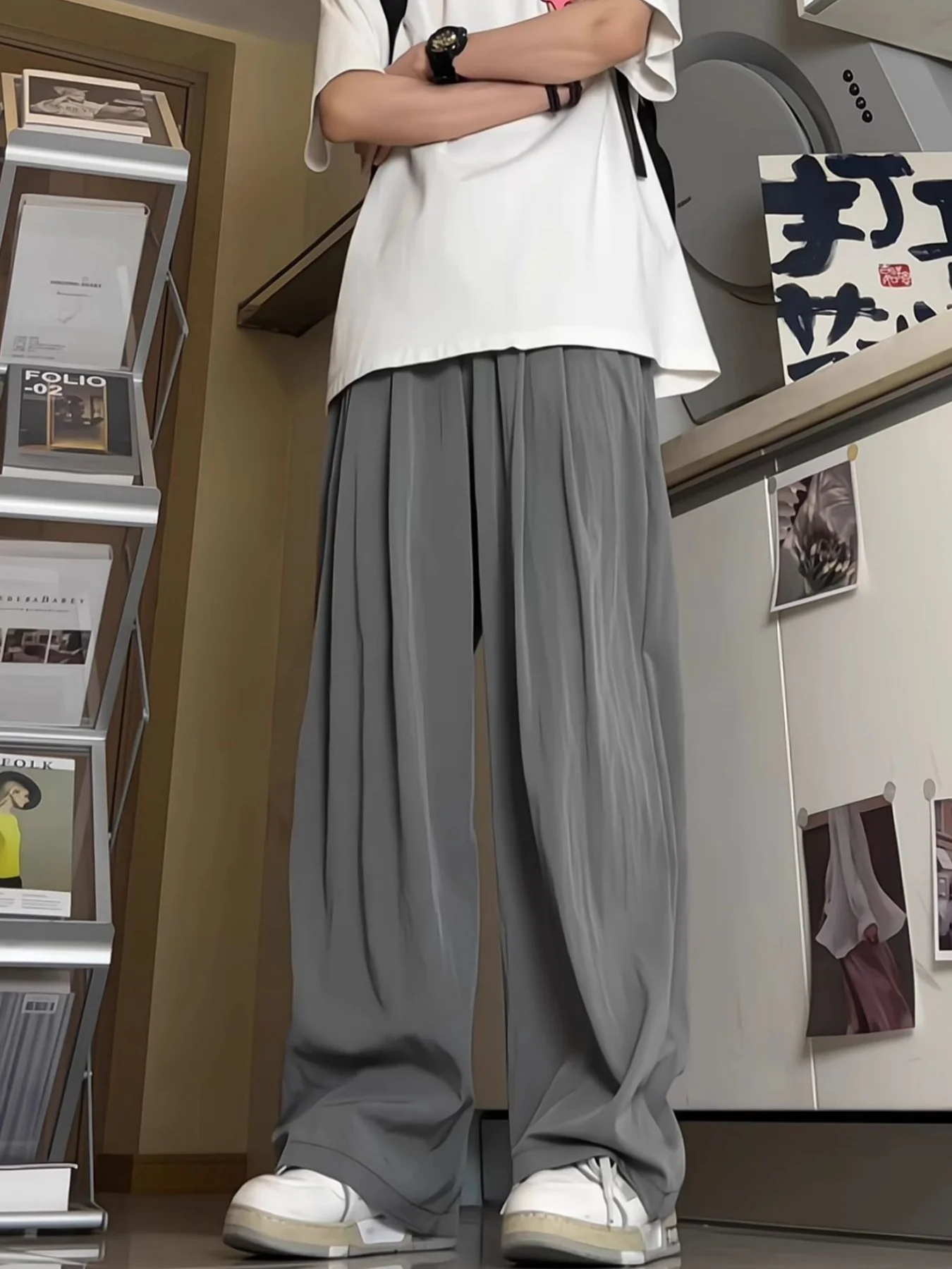 초가을 신상 루즈핏 스트레이트 레그 트렌디 와이드 레그 캐주얼 만능 롱 팬츠 여성용, 한국 스타일 릴렉스 디자인, 레이지 드레이프, 야마모토 스타일 여성용 팬츠