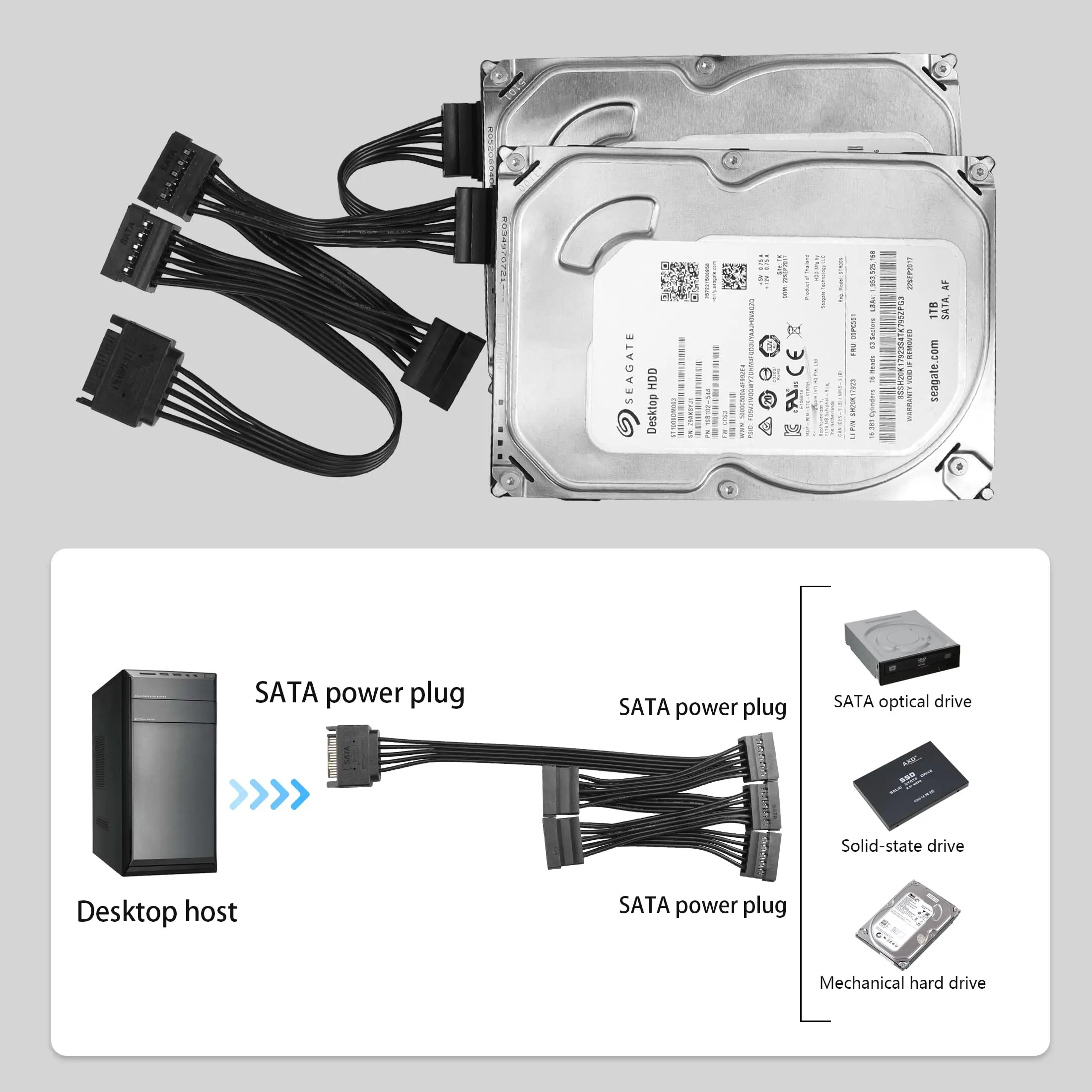 15 Pin Sata Power Splitter 1 To 3/4/5/6 Hard Drive HDD SSD Power Supply Cable Cord extension cable Hard Disk Expansion Cable