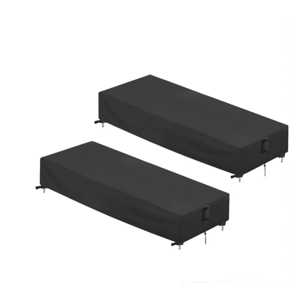 Duty PU Coated Chaise Lounge Cover With Clips For Garden Patio Chair All Season Weather Shield Black