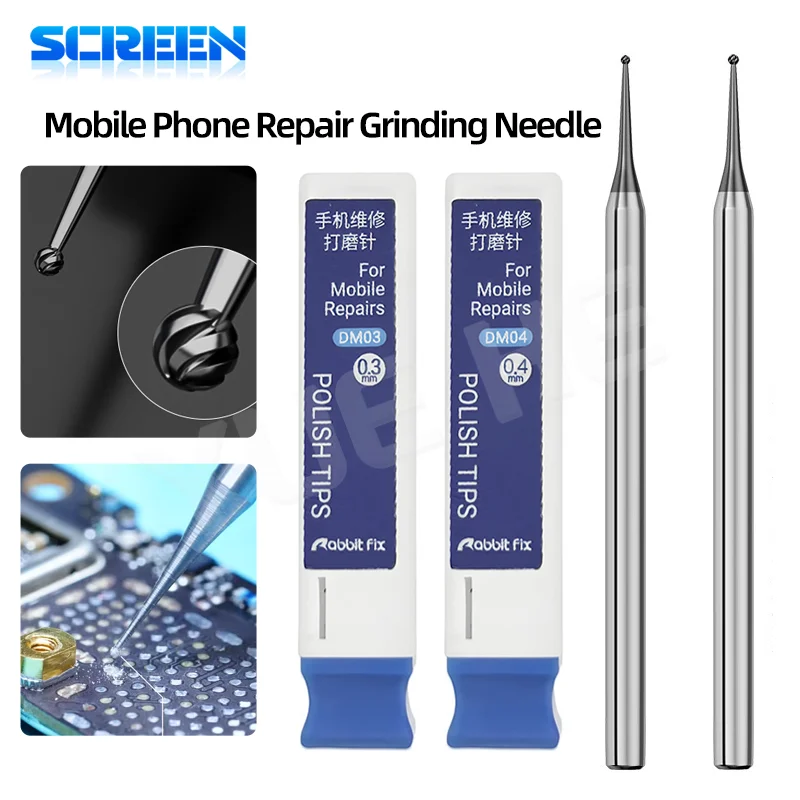 Aguja de pulido Rabbitfix 0.3mm/0.4mm ultra fina de alta dureza para grabado y reparación de teléfonos móviles