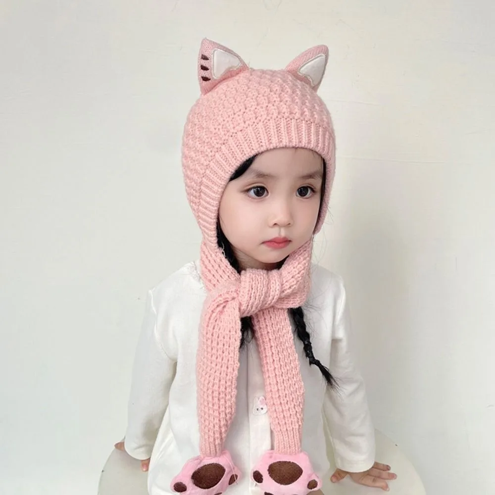 

Вязаные шапки с защитой ушей с мультяшными кошачьими ушками, утолщенные ветрозащитные морозостойкие теплые шапочки для мальчиков и девочек