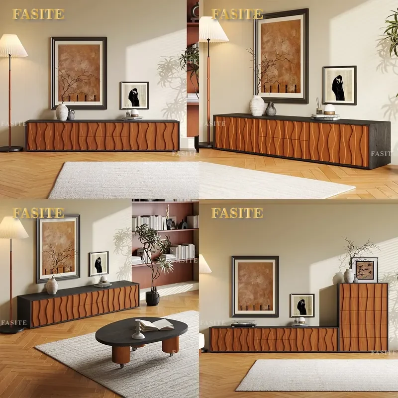 For Retro Solid Wood Veneer TV Cabinet Medieval Teak Modern Simple Living Room High Floor Storage Unit Durable Furniture