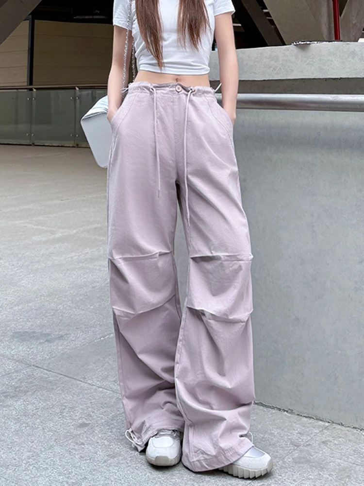 

Летние женские брюки карго в стиле хип-хоп с высокой талией, винтажные повседневные брюки Y2K в американском стиле Харадзюку, свободные брюки-парашюты в стиле бойфренд