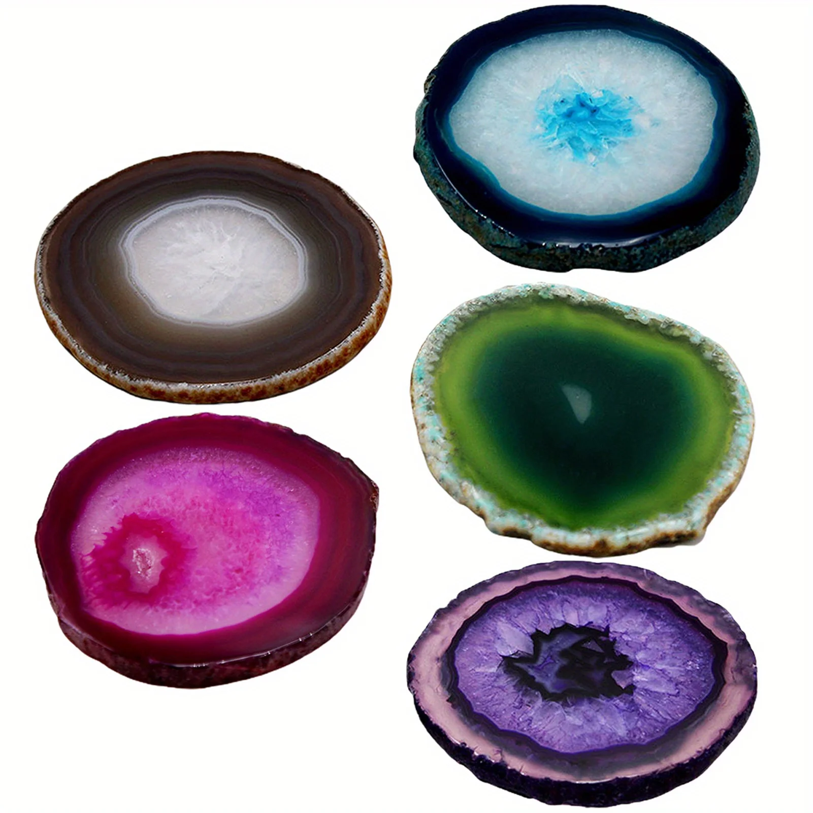 1 x Coaster Polished Stained Coaster Compact Stone Natural Agate Sliced ​​Coaster Tabletop Decoration 2.36