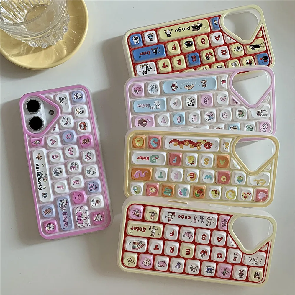 Cute Creative Cartoon Keyboard Kuromi Hello Kitty Case For iPhone 13 12 14 15 16Pro Max Christmas Gift Santa Claus clavier Cover