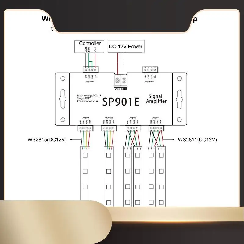 SP901E LED Pixel SPI Signal Amplifier Repeater Addressable LED Strip And Dream Color Programmable LED Matrix Panel-N36R