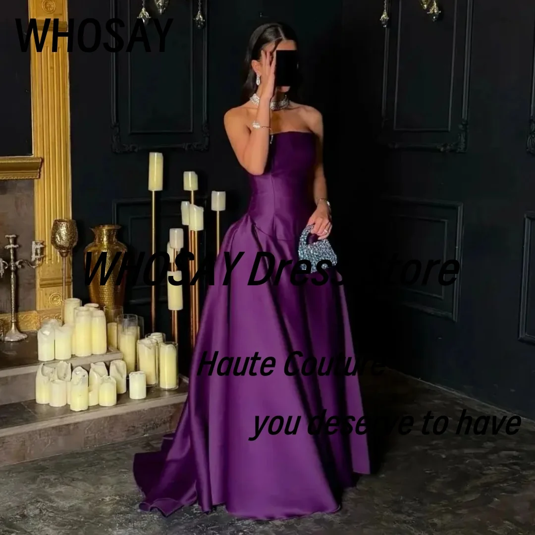 

WHOSAY Satin A Line Prom Dresses Strapless Customized Birthday Party Dress Zipper Back Long Elegant Evening Gowns