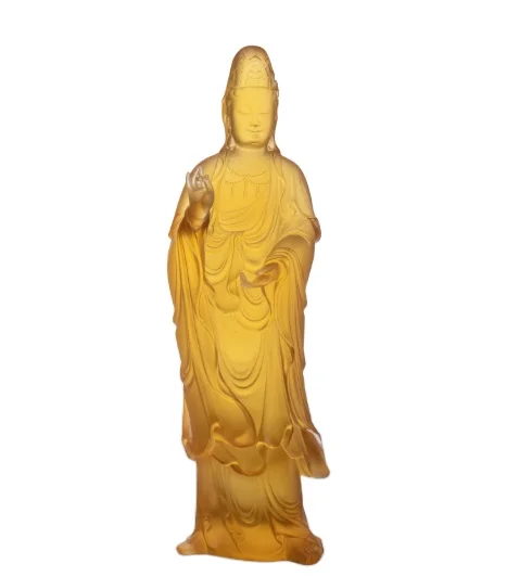 *&r Artfamily Western for Coloured Glaze Avalokitesvara Buddha Figurine Carved Crystal Home Decoration Religious Style