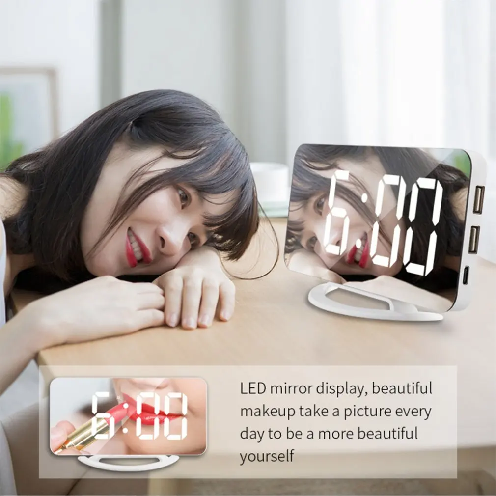 New Desktop Creative Multi-function charging snooze mirror clock RGB Dazzling Colour Digital Clock LED Large Screen Mirror Clock