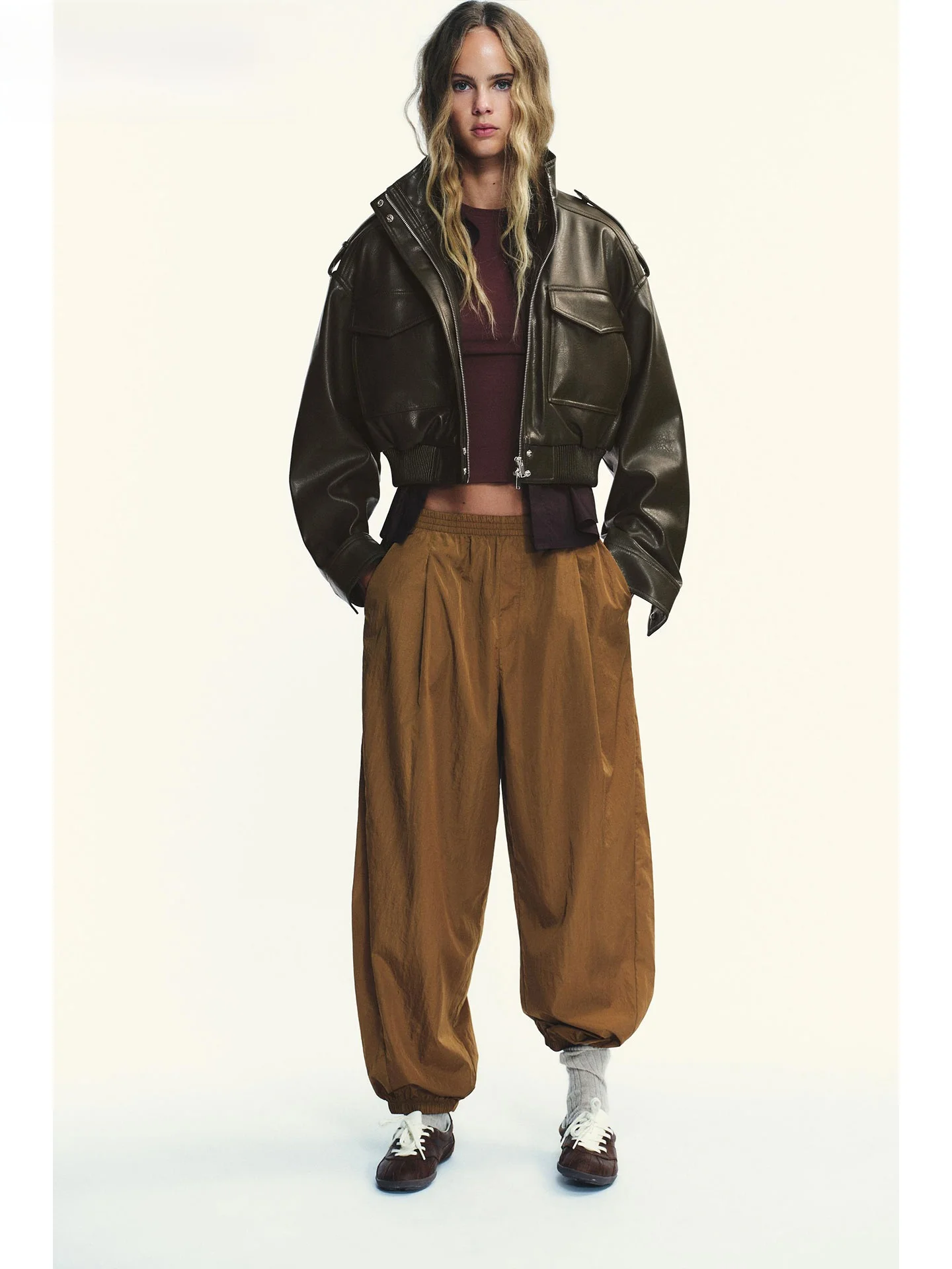 ZAPRHA Faion Casual Leather Look Jaet Stehkragen Long Sve Vielseitige Ort-Oberbekleidung für Damen Herbst 2025, Neuankömmling