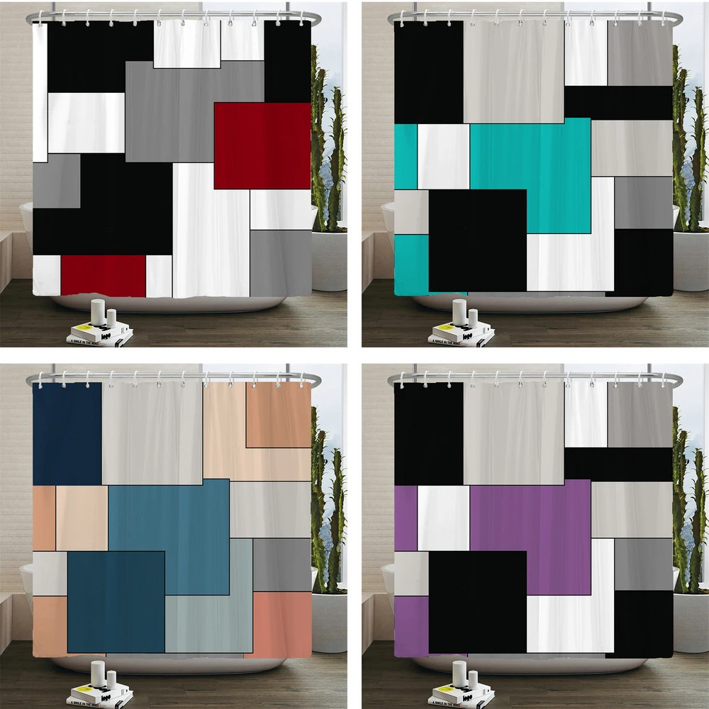 

Abstract Modern Painting Geometric Shower Curtains Bathroom Bathtub Decoration Waterproof Bath Curtain Home Decor with Hooks