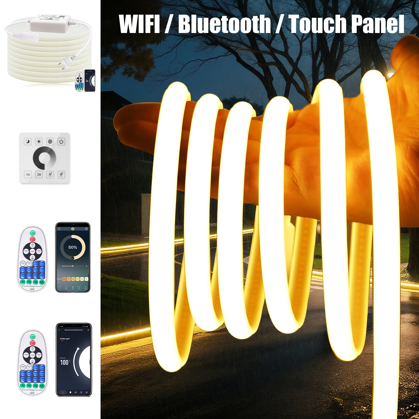 

Неоновый свет переменного тока 220 В Touch/WiFi/Bluetooth с регулируемой яркостью водонепроницаемая гибкая лента для украшения вечеринки в помещении и на открытом воздухе 0,5 м 10 м 30 м