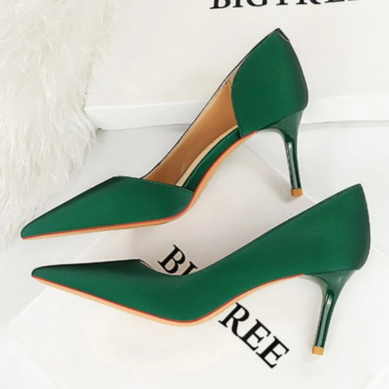 BIGTREE Shoes Women 8 Cm Party Silk Design Women Pumps Pointed Side Hollow Retro High Heels Stilettos Sexy Party Shoes 43 view 6