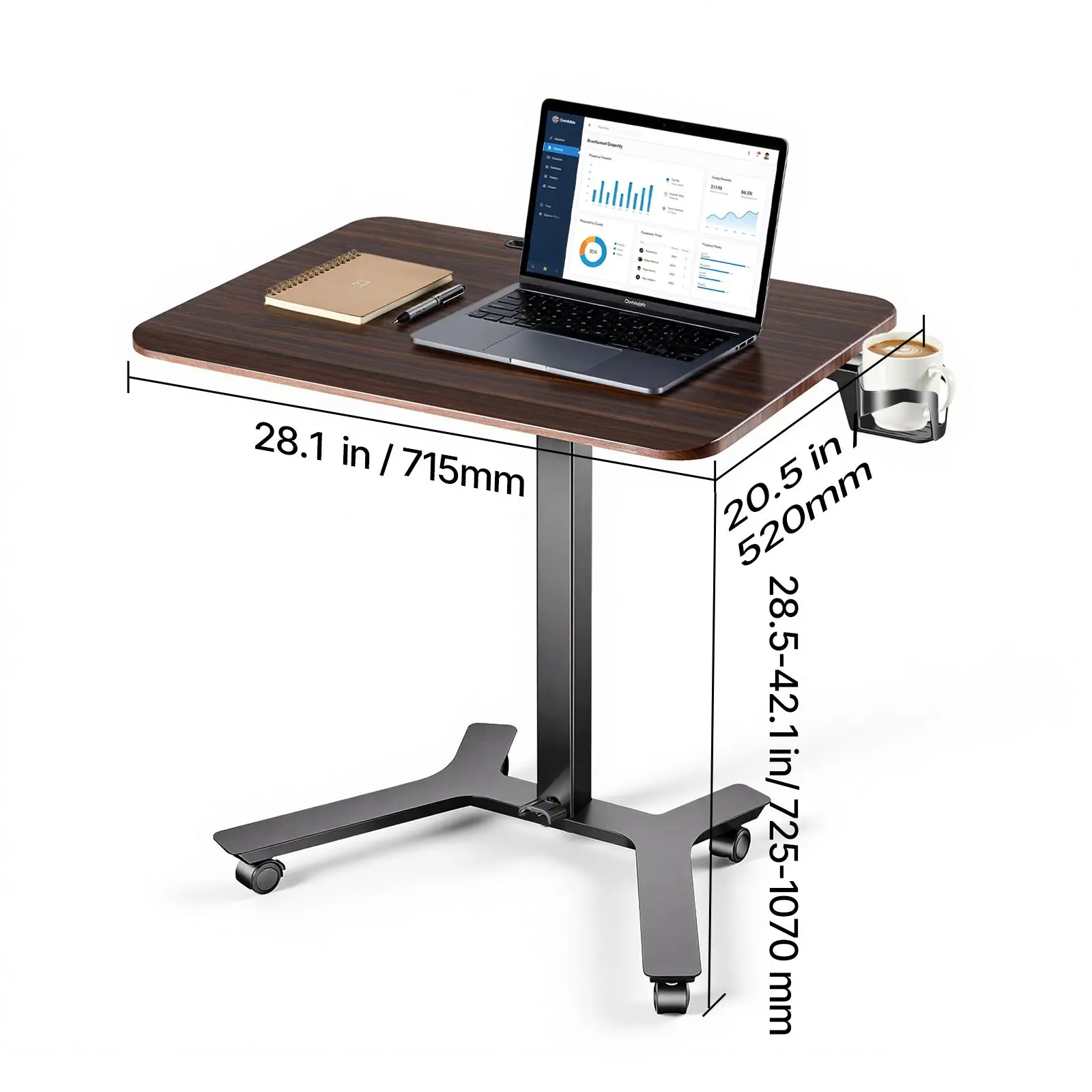 Standing Desk, Adjustable Height Mobile Stand Up Desk w/ Casters, 28.2 x 20.5 in Small Computer Sit Stand Rolling Workstation w/ Hook, 33 lbs Capacity, Foot Pedal Pneumatic Lift for Home Office