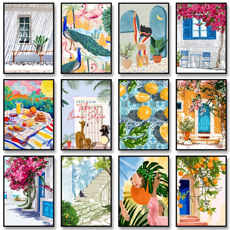 Sommer Illustration Leinwand Gemälde Natur Poster Süße Marokko Druck Wand Kunst Bild für Wohnzimmer Dekoration