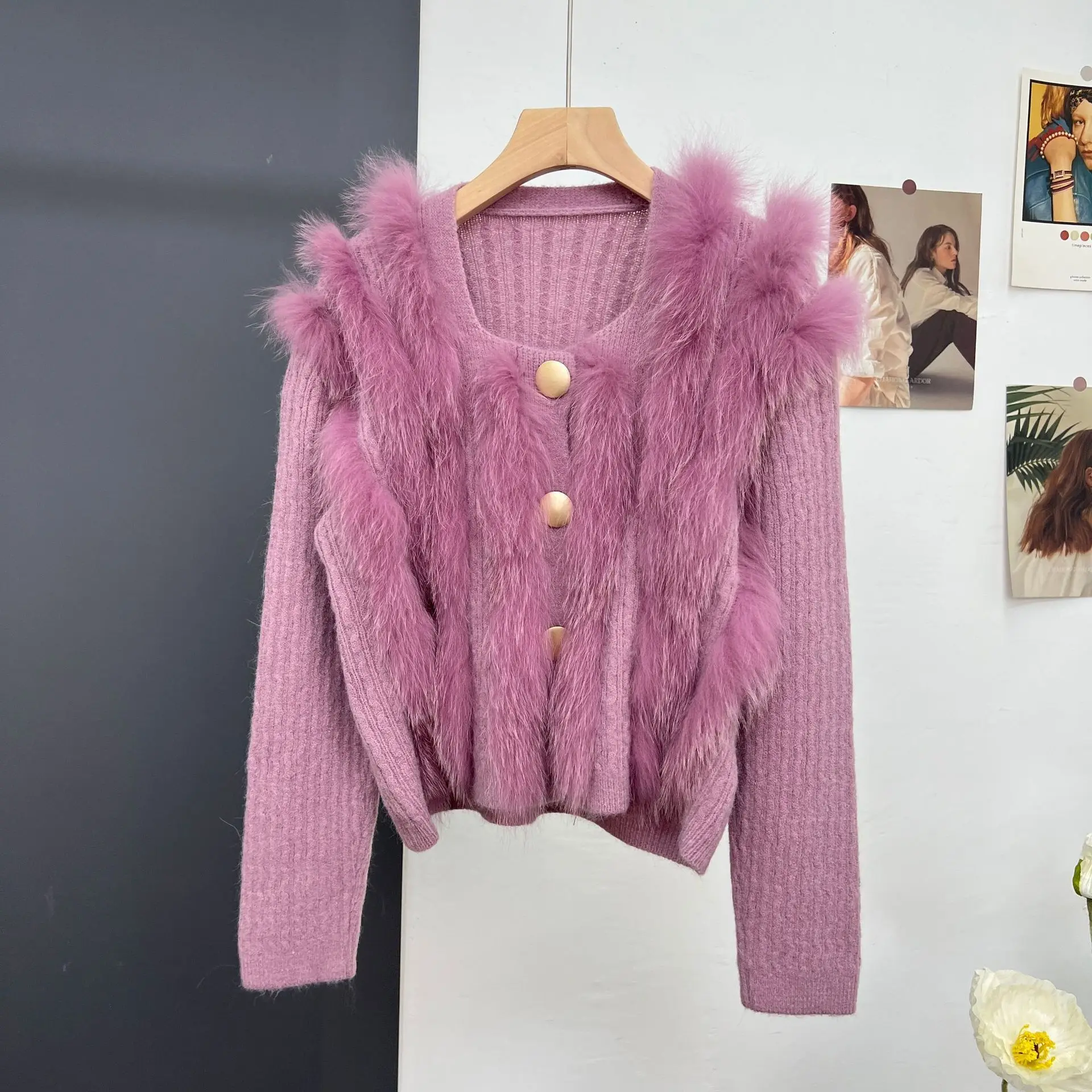 Early Autumn New Genuine Fur Coat Knitted Sweater Women's Top cardigan High End Sweet Design