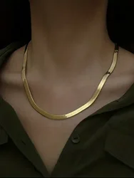 Snake Chain Gold Plated Stainless Steel Flat Necklace 3mm Fashion Choker Hip Hop Herringbone For Men Women Gift Jewelry