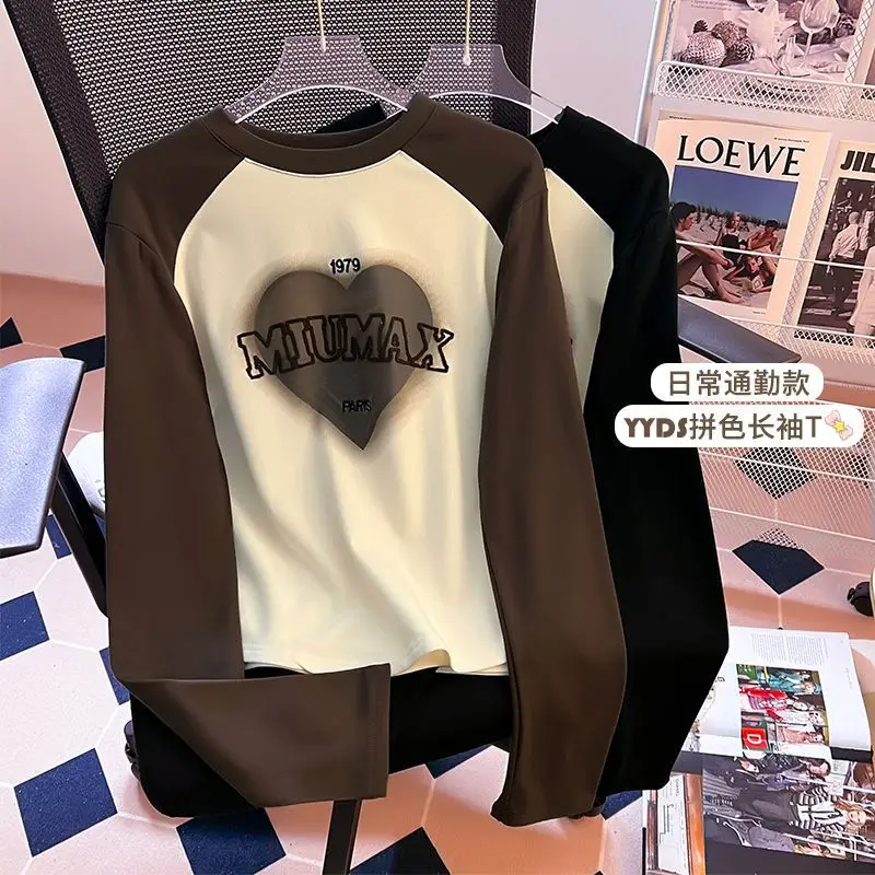Large size women's clothing spring and autumn new contrasting colors loose and thin letter printing long-sleeved T-shirt 3
